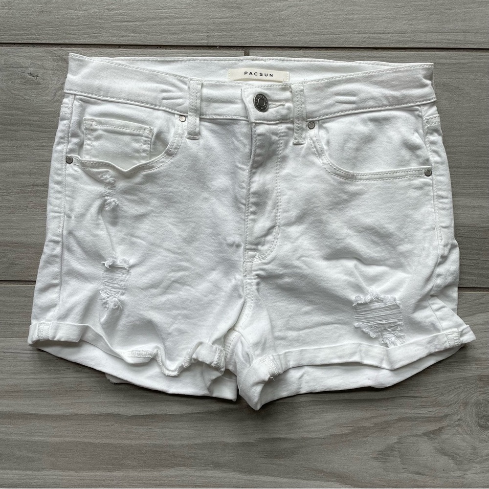 PacSun “The Shortie” White Distressed Jean Shorts - Size 26